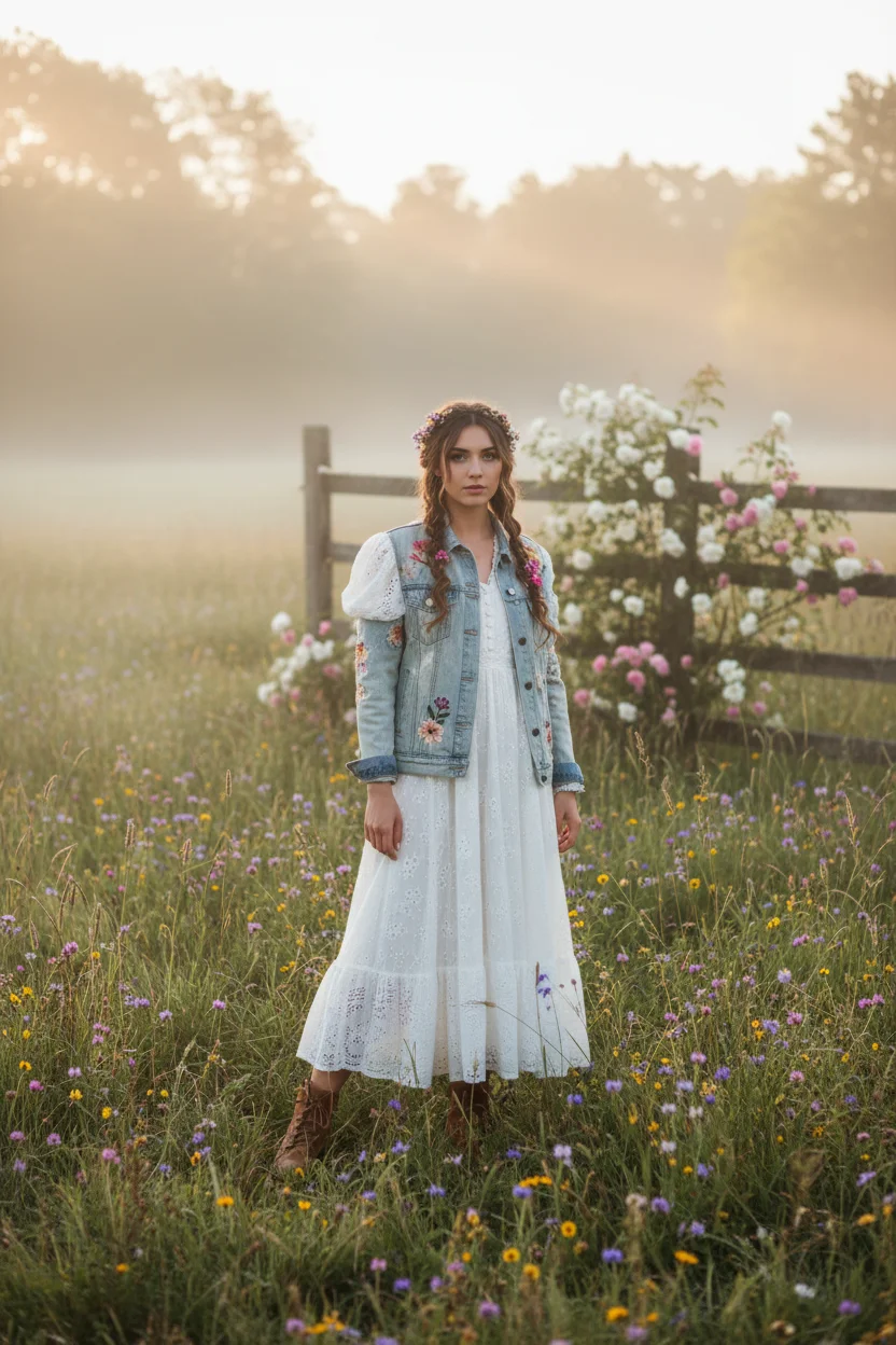 Cottagecore Outfit with Denim Jacket