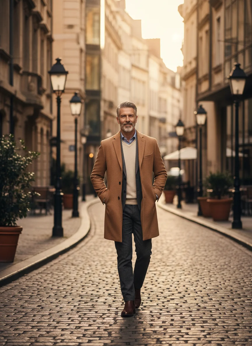 Camel Coat with Simple Layers