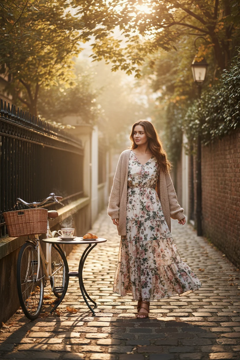 Maxi Dress with Chunky Cardigan