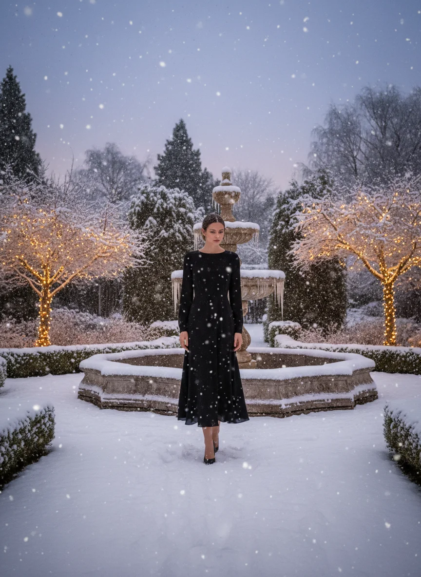 Classic Black Long Sleeve Midi Dress