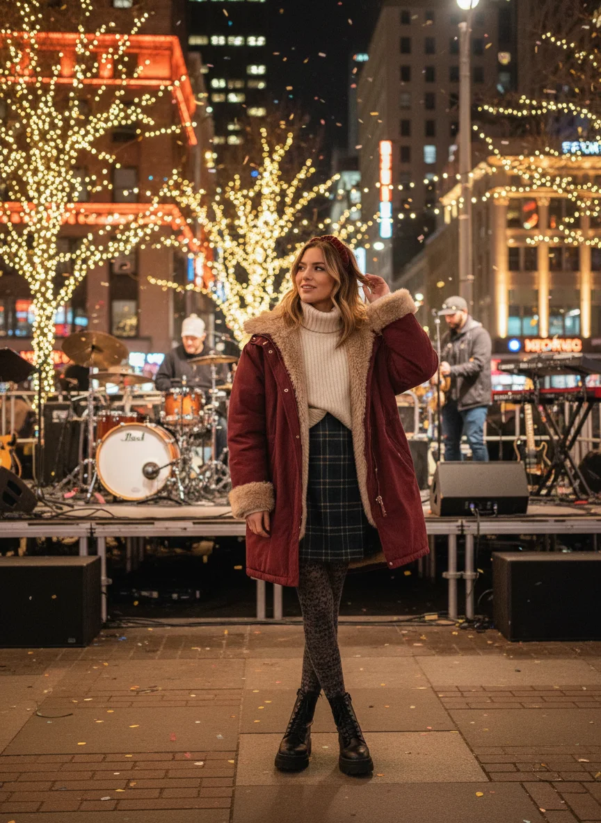 Turtleneck and Mini Dress Winter Concert Outfit